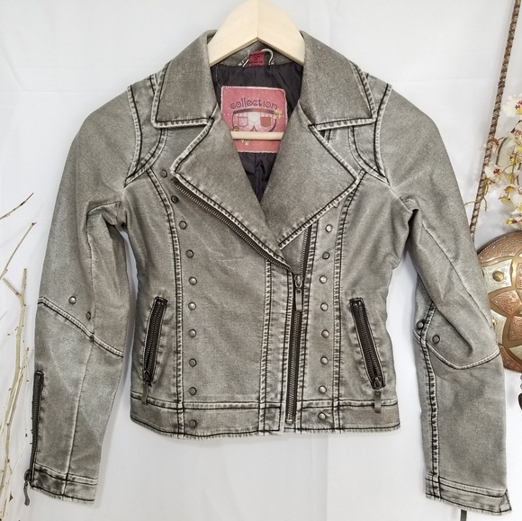 Girls faux leather studded motorcycle jacket 10 - Picture 2 of 4
